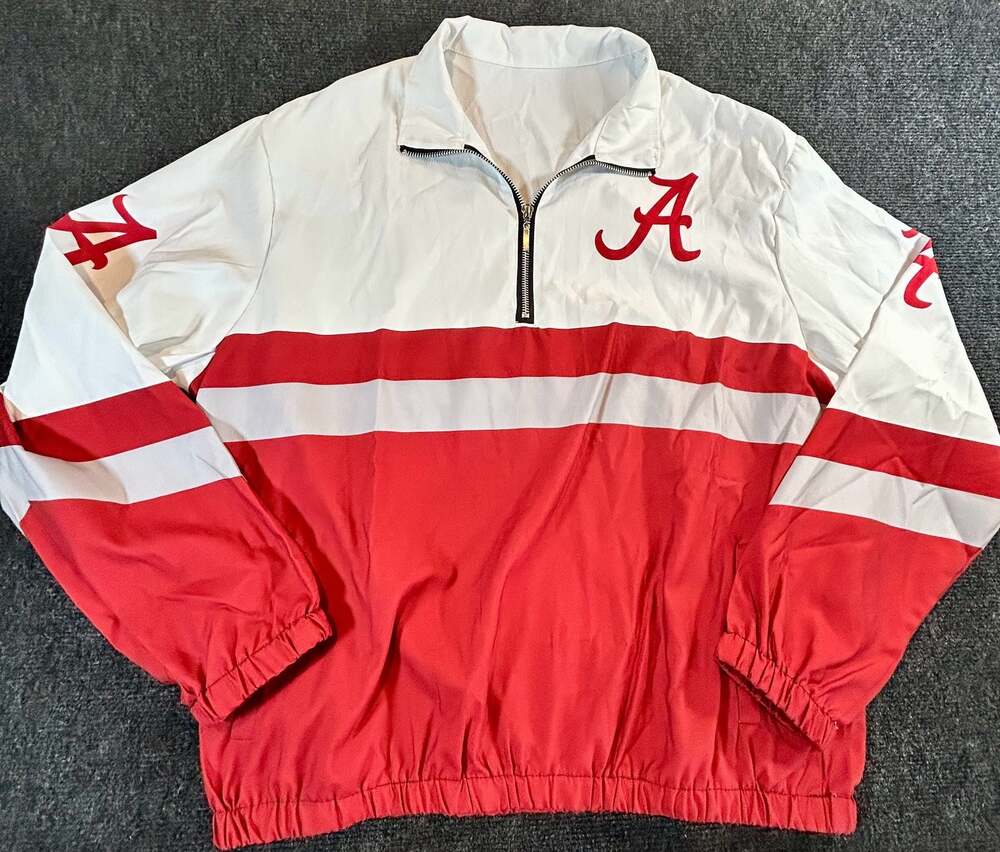 NCAA Alabama Crimson Tide White and Red Half-Zip Windbreaker Jacket